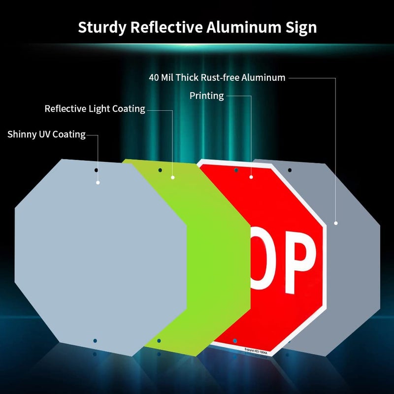 Enjoyist Stop Sign Street Slow Warning Sign 12"x 12" 40 Mil Rust Free Aluminum â€“ Reflective, UV Protected and Weatherproof - Image 3